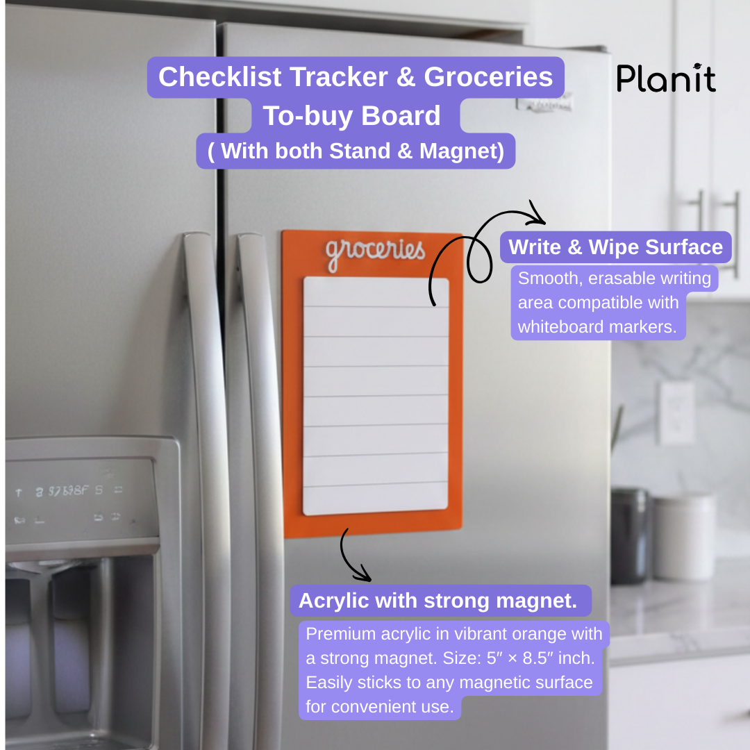 Checklist Tracker and Groceries To-buy Board (With Stand+Magnet)